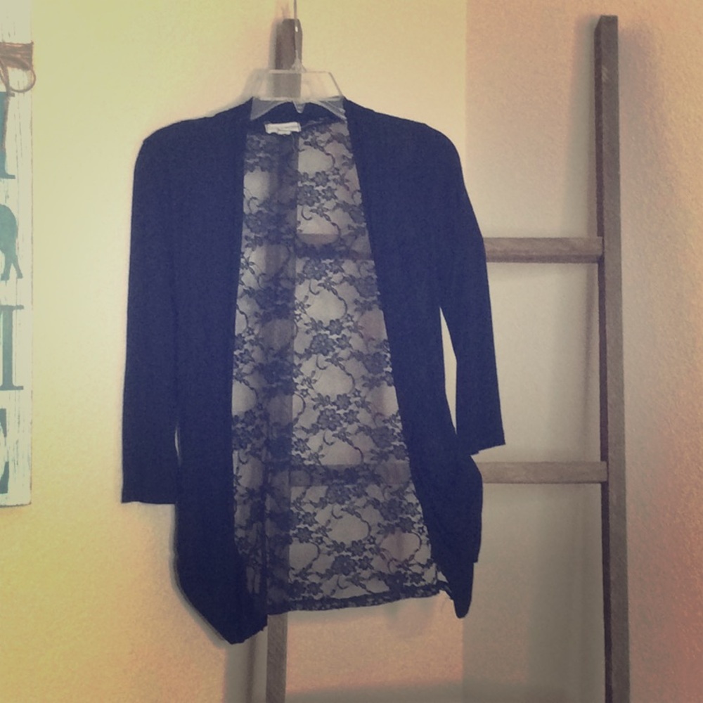 Navy Blue laced back cardigan with pockets